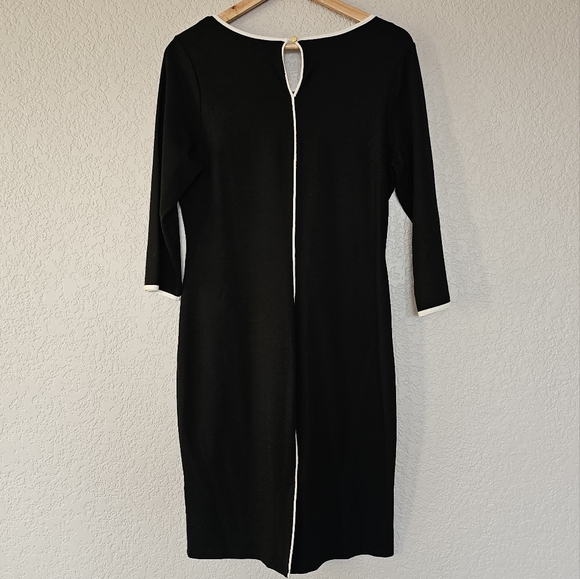 Venus Women's Large Dress Bodycon Black White Piping 3/4 Sleeve Rayon Stretch - Picture 3 of 6